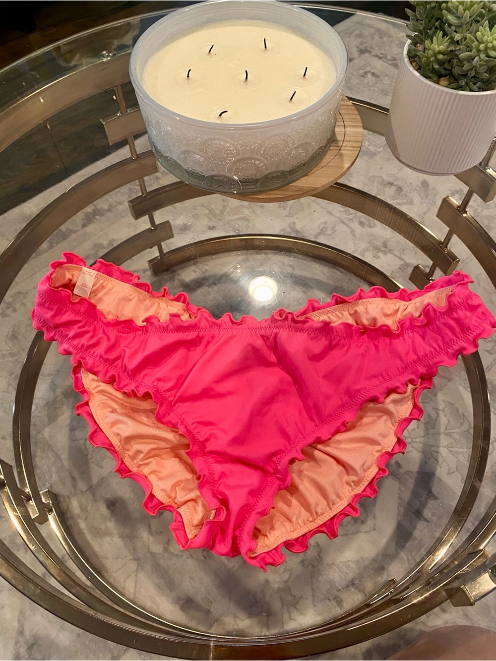 Victoria’s Secret Women’s Ruffled Bikini Bottoms - Hot Pink size Large